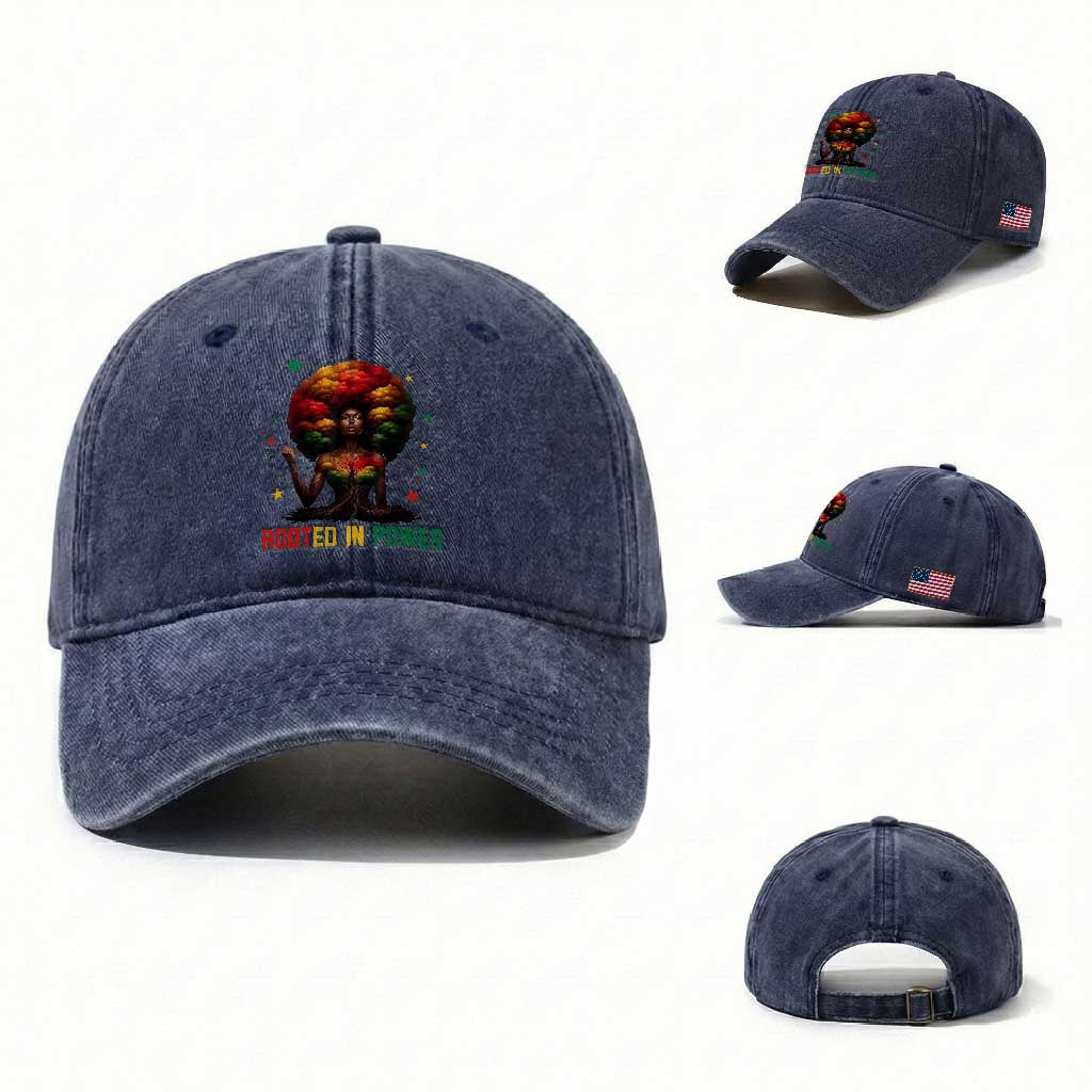 Melanin Queen Rooted In Power Washed Cotton Baseball Cap African American Afro Tree Of Life TS12 Washed Cap Universal Fit Navy Print Your Wear