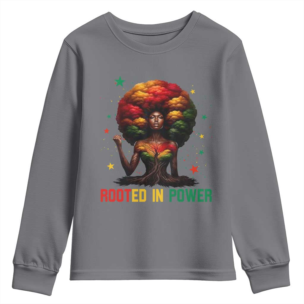 Melanin Queen Rooted In Power Youth Sweatshirt African American Afro Tree Of Life TS12 Charcoal Print Your Wear