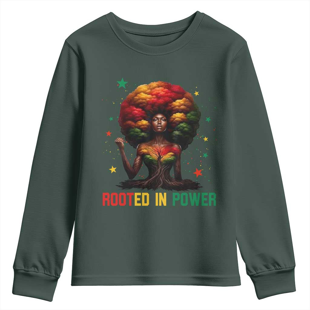 Melanin Queen Rooted In Power Youth Sweatshirt African American Afro Tree Of Life TS12 Dark Forest Green Print Your Wear