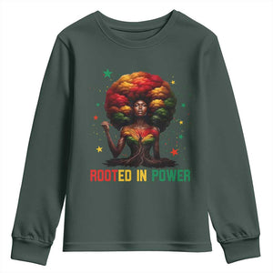 Melanin Queen Rooted In Power Youth Sweatshirt African American Afro Tree Of Life TS12 Dark Forest Green Print Your Wear