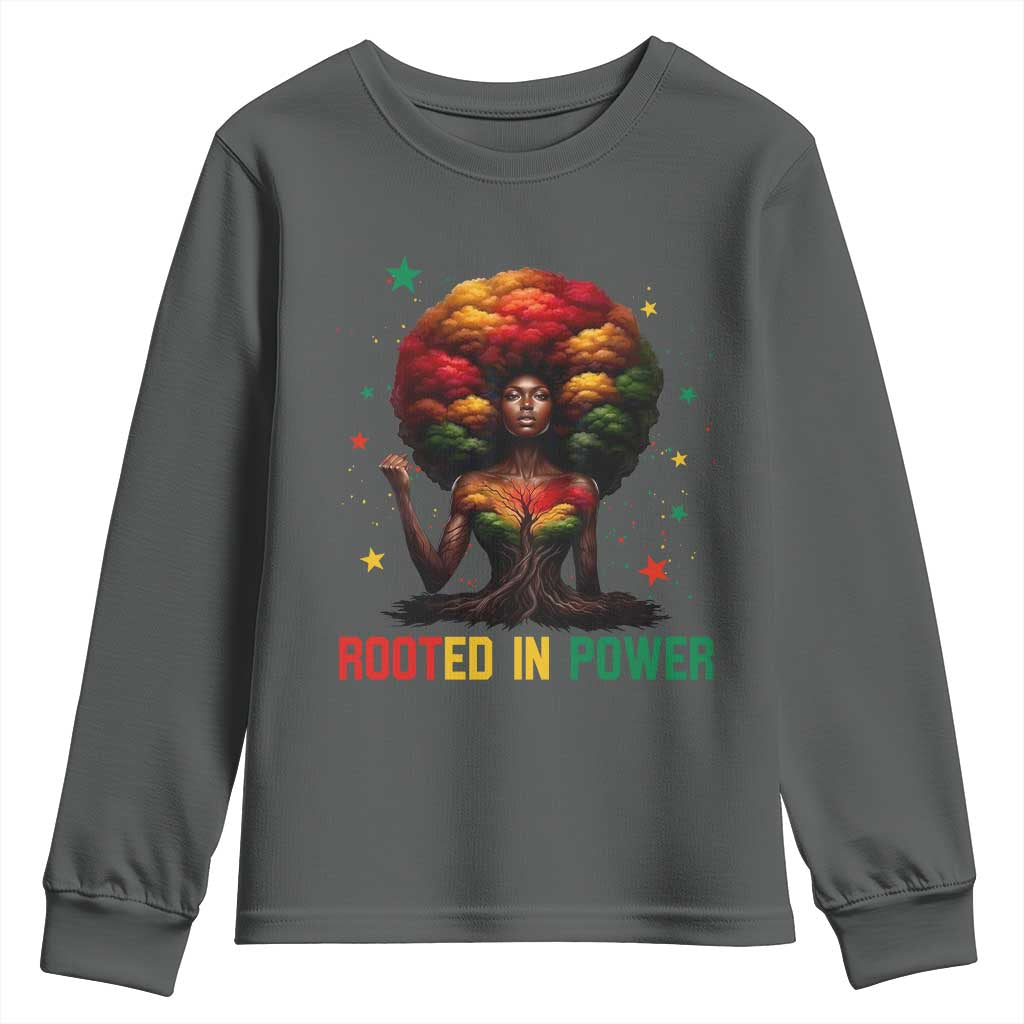 Melanin Queen Rooted In Power Youth Sweatshirt African American Afro Tree Of Life TS12 Dark Heather Print Your Wear
