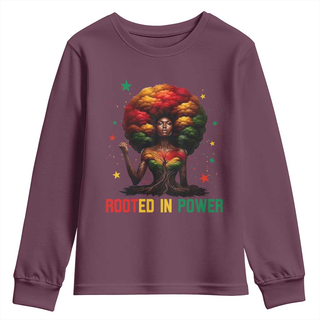 Melanin Queen Rooted In Power Youth Sweatshirt African American Afro Tree Of Life TS12 Maroon Print Your Wear