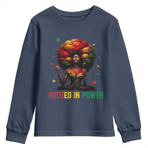 Melanin Queen Rooted In Power Youth Sweatshirt African American Afro Tree Of Life TS12 Navy Print Your Wear