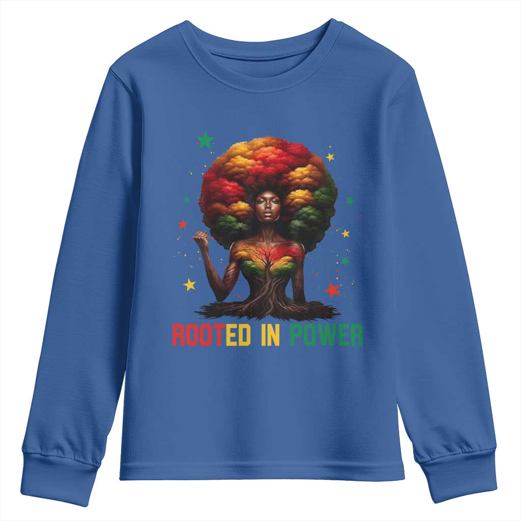 Melanin Queen Rooted In Power Youth Sweatshirt African American Afro Tree Of Life TS12 Royal Blue Print Your Wear