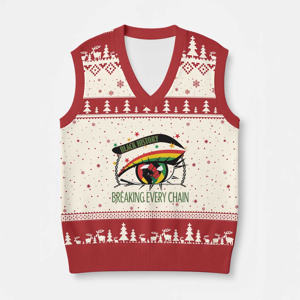 Breaking Every Chain V-Neck Knit Sweater Vest Black History Month Freedom Gift TS12 Beige Red Print Your Wear