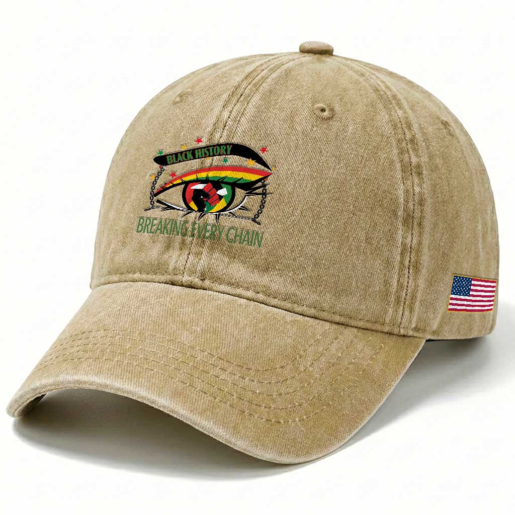 Breaking Every Chain Washed Cotton Baseball Cap Black History Month Freedom Gift TS12 Print Your Wear