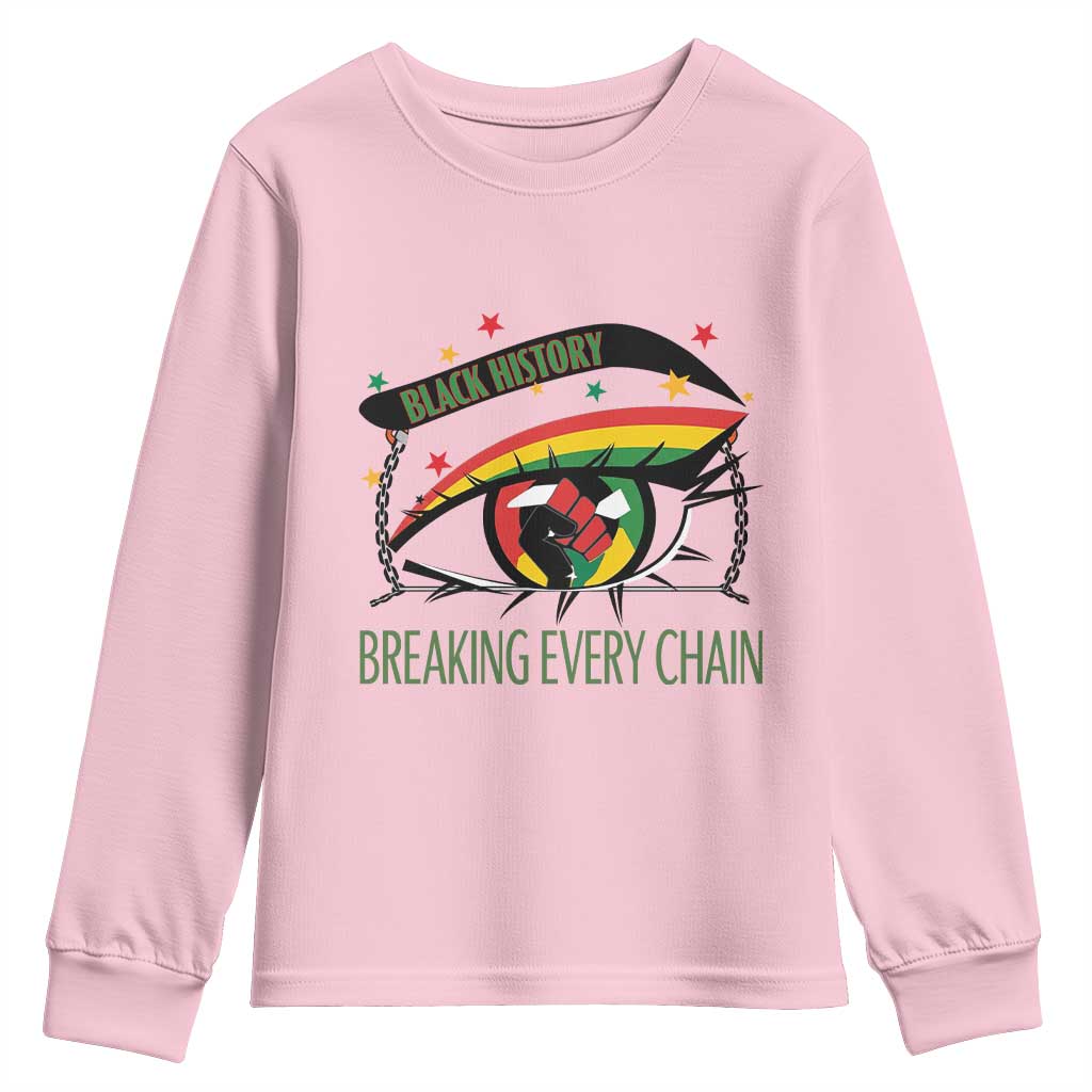 Breaking Every Chain Youth Sweatshirt Black History Month Freedom Gift TS12 Light Pink Print Your Wear