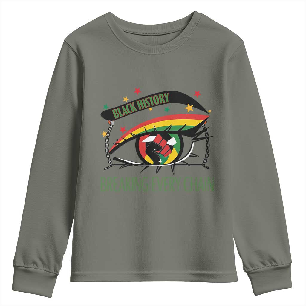 Breaking Every Chain Youth Sweatshirt Black History Month Freedom Gift TS12 Military Green Print Your Wear