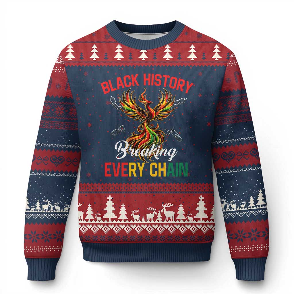 Phoenix Rising Breaking Every Chain Ugly Christmas Sweater Black History Month Freedom Gift TS12 Navy Red Print Your Wear