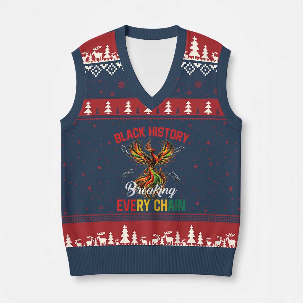 Phoenix Rising Breaking Every Chain V-Neck Knit Sweater Vest Black History Month Freedom Gift TS12 Navy Red Print Your Wear