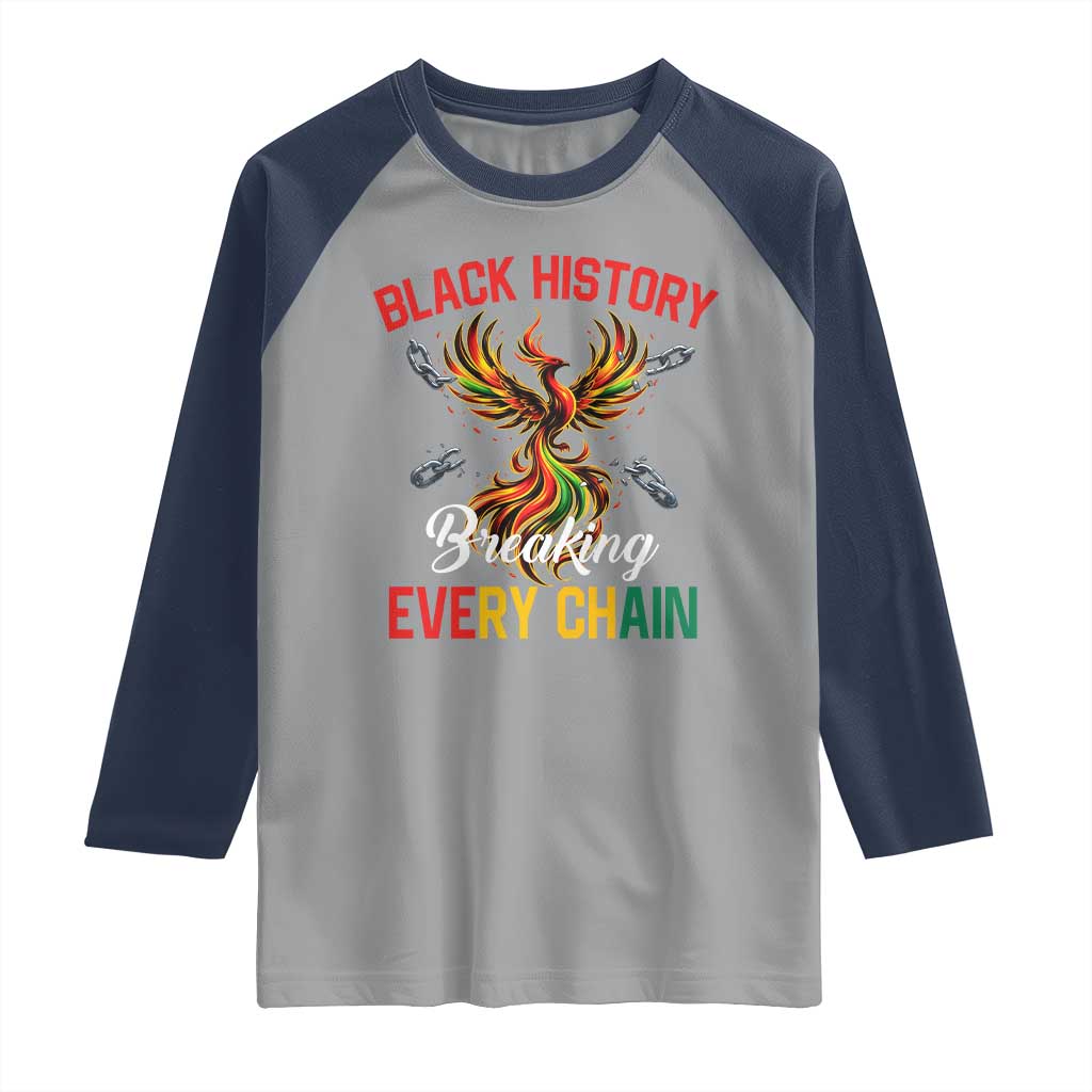 Phoenix Rising Breaking Every Chain Raglan Shirt Black History Month Freedom Gift TS12 Sport Gray Navy Print Your Wear