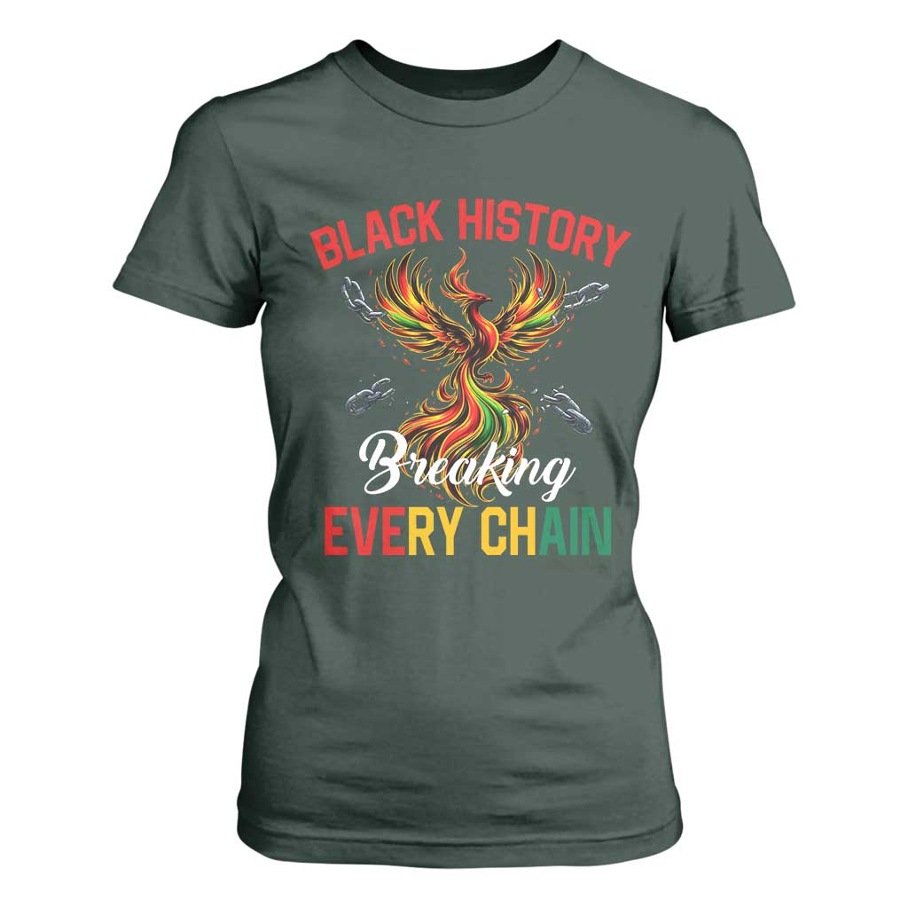 Phoenix Rising Breaking Every Chain T Shirt For Women Black History Month Freedom Gift TS12 Dark Forest Green Print Your Wear