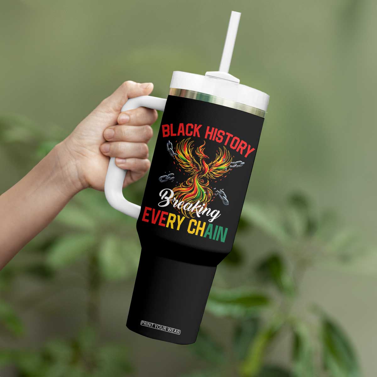 Phoenix Rising Breaking Every Chain Tumbler With Handle Black History Month Freedom Gift TS12 Print Your Wear