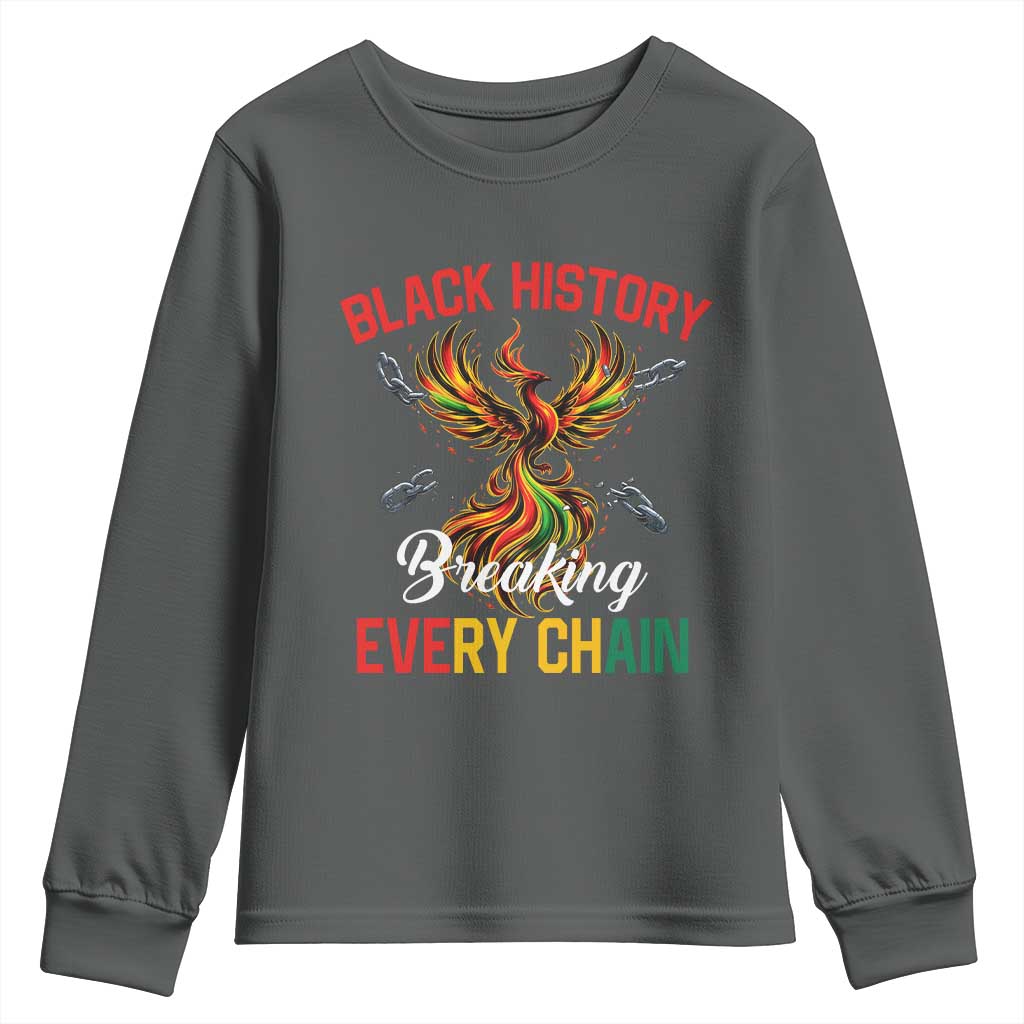 Phoenix Rising Breaking Every Chain Youth Sweatshirt Black History Month Freedom Gift TS12 Dark Heather Print Your Wear