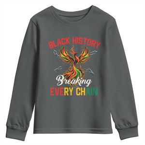 Phoenix Rising Breaking Every Chain Youth Sweatshirt Black History Month Freedom Gift TS12 Dark Heather Print Your Wear