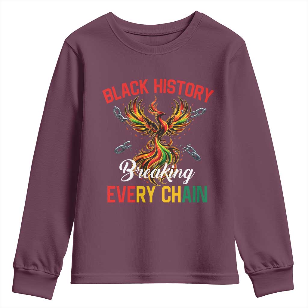Phoenix Rising Breaking Every Chain Youth Sweatshirt Black History Month Freedom Gift TS12 Maroon Print Your Wear
