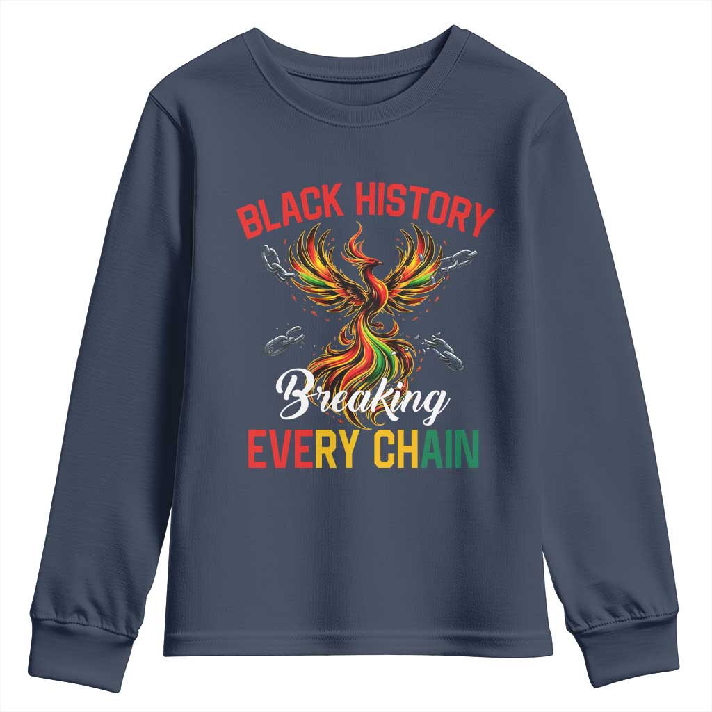 Phoenix Rising Breaking Every Chain Youth Sweatshirt Black History Month Freedom Gift TS12 Navy Print Your Wear
