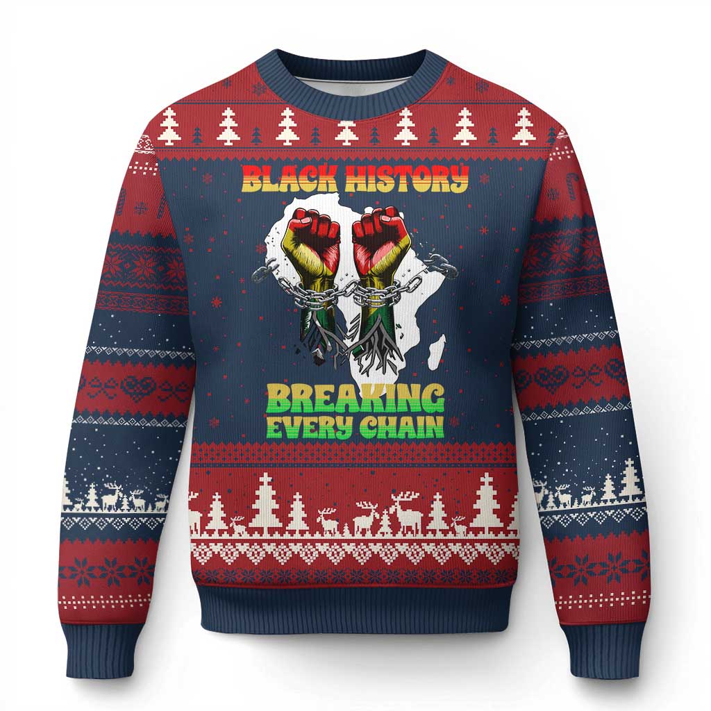African American Civil Rights Gift Ugly Christmas Sweater Breaking Every Chain TS12 Navy Red Print Your Wear