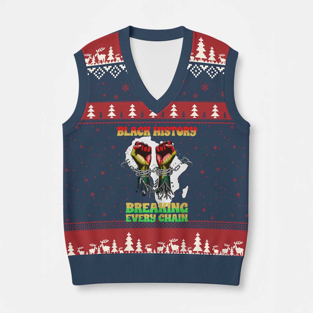 African American Civil Rights Gift V-Neck Knit Sweater Vest Breaking Every Chain TS12 Navy Red Print Your Wear