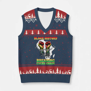 African American Civil Rights Gift V-Neck Knit Sweater Vest Breaking Every Chain TS12 Navy Red Print Your Wear