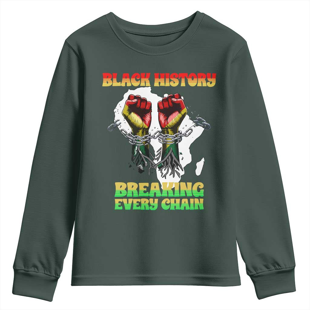 African American Civil Rights Gift Youth Sweatshirt Breaking Every Chain TS12 Dark Forest Green Print Your Wear
