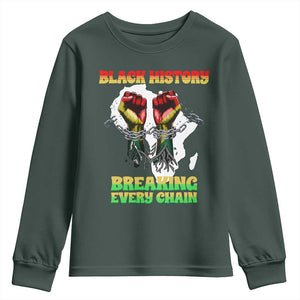 African American Civil Rights Gift Youth Sweatshirt Breaking Every Chain TS12 Dark Forest Green Print Your Wear