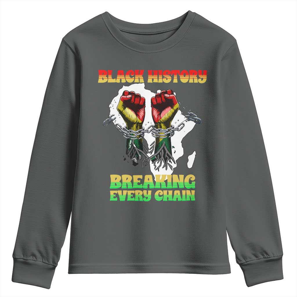 African American Civil Rights Gift Youth Sweatshirt Breaking Every Chain TS12 Dark Heather Print Your Wear