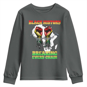 African American Civil Rights Gift Youth Sweatshirt Breaking Every Chain TS12 Dark Heather Print Your Wear