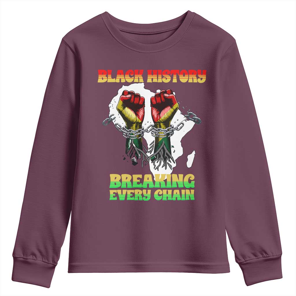 African American Civil Rights Gift Youth Sweatshirt Breaking Every Chain TS12 Maroon Print Your Wear