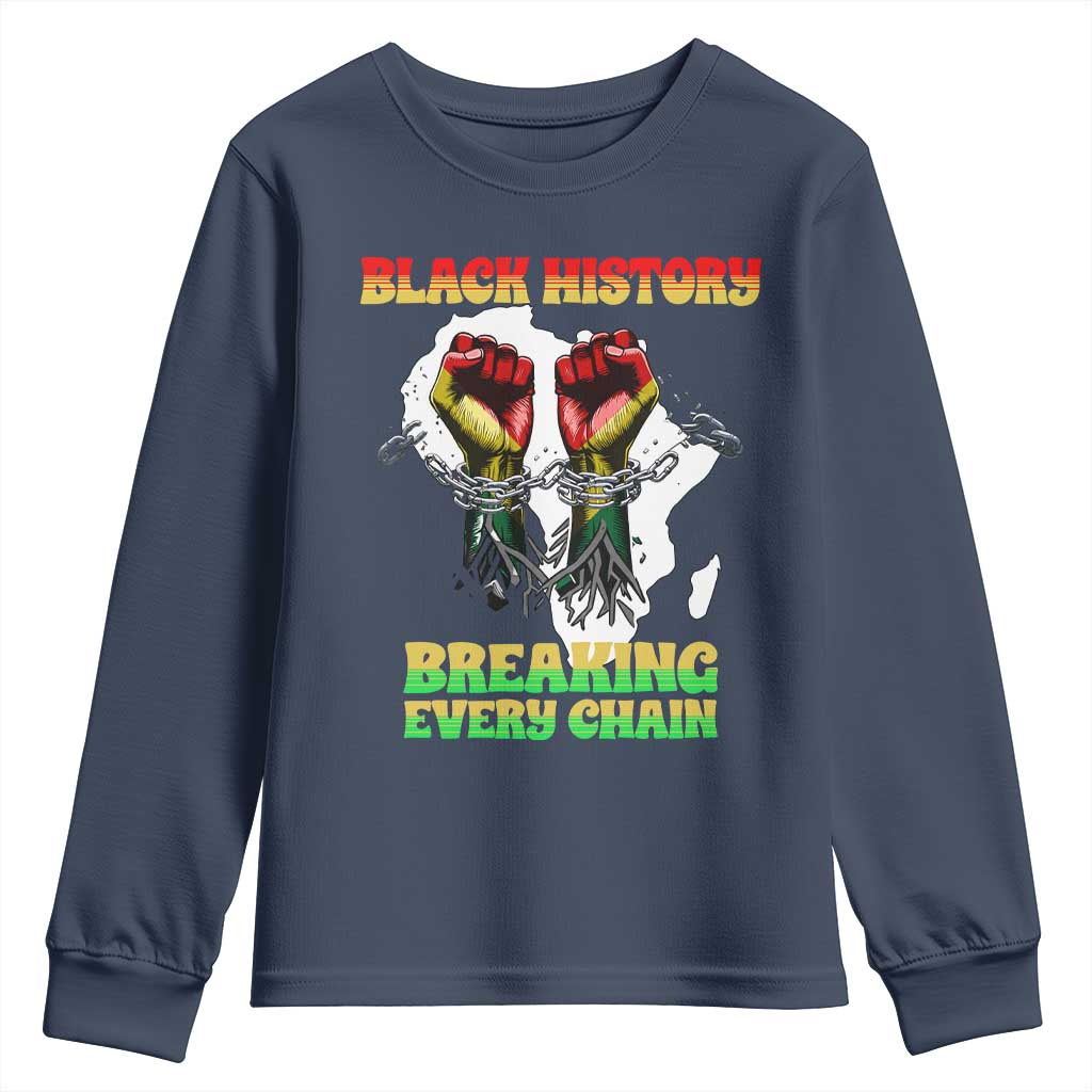 African American Civil Rights Gift Youth Sweatshirt Breaking Every Chain TS12 Navy Print Your Wear