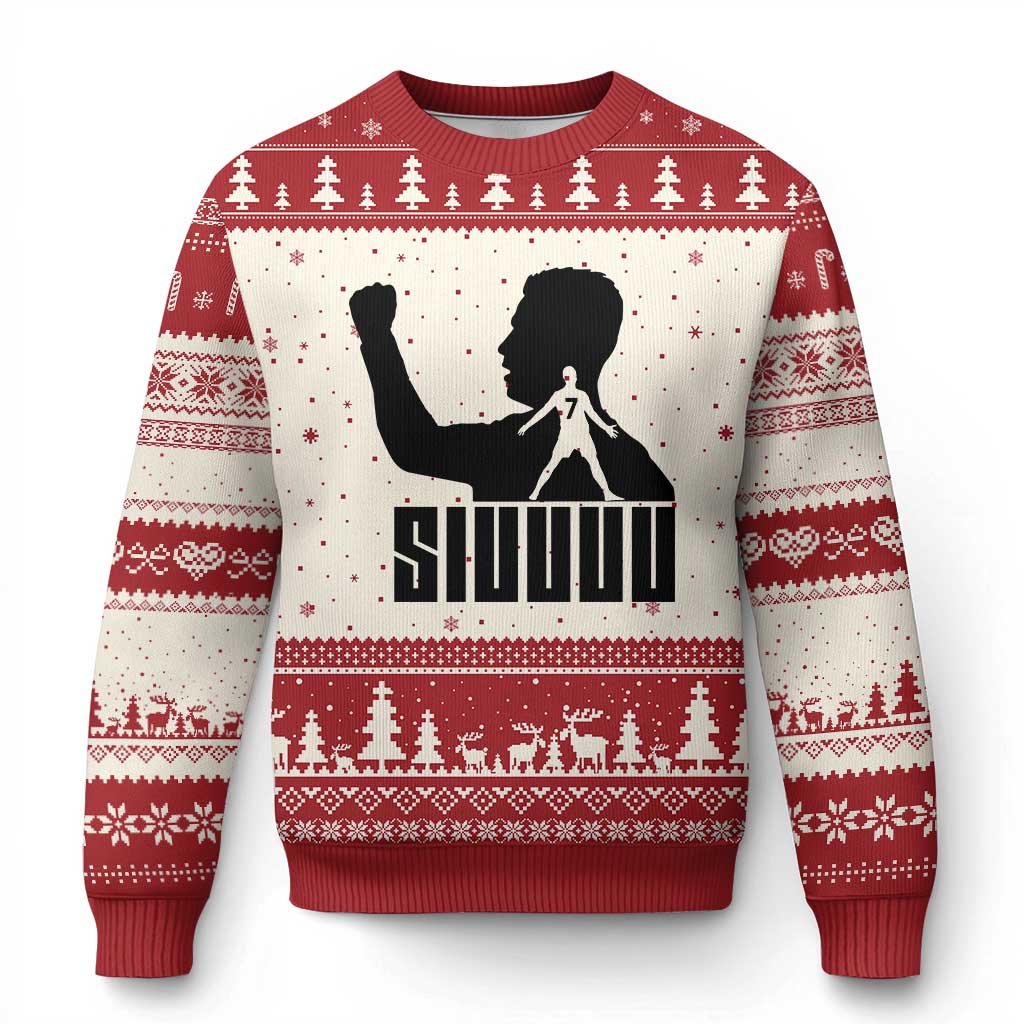 Siuuuu Number Seven Soccer Celebration Ugly Christmas Sweater Funny Sport Lovers Gift TS12 Beige Red Print Your Wear