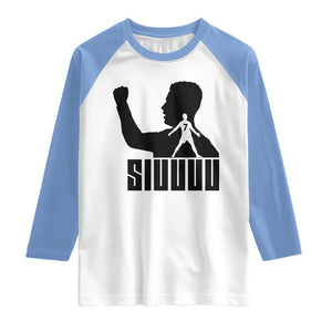 Siuuuu Number Seven Soccer Celebration Raglan Shirt Funny Sport Lovers Gift TS12 White Carolina Blue Print Your Wear