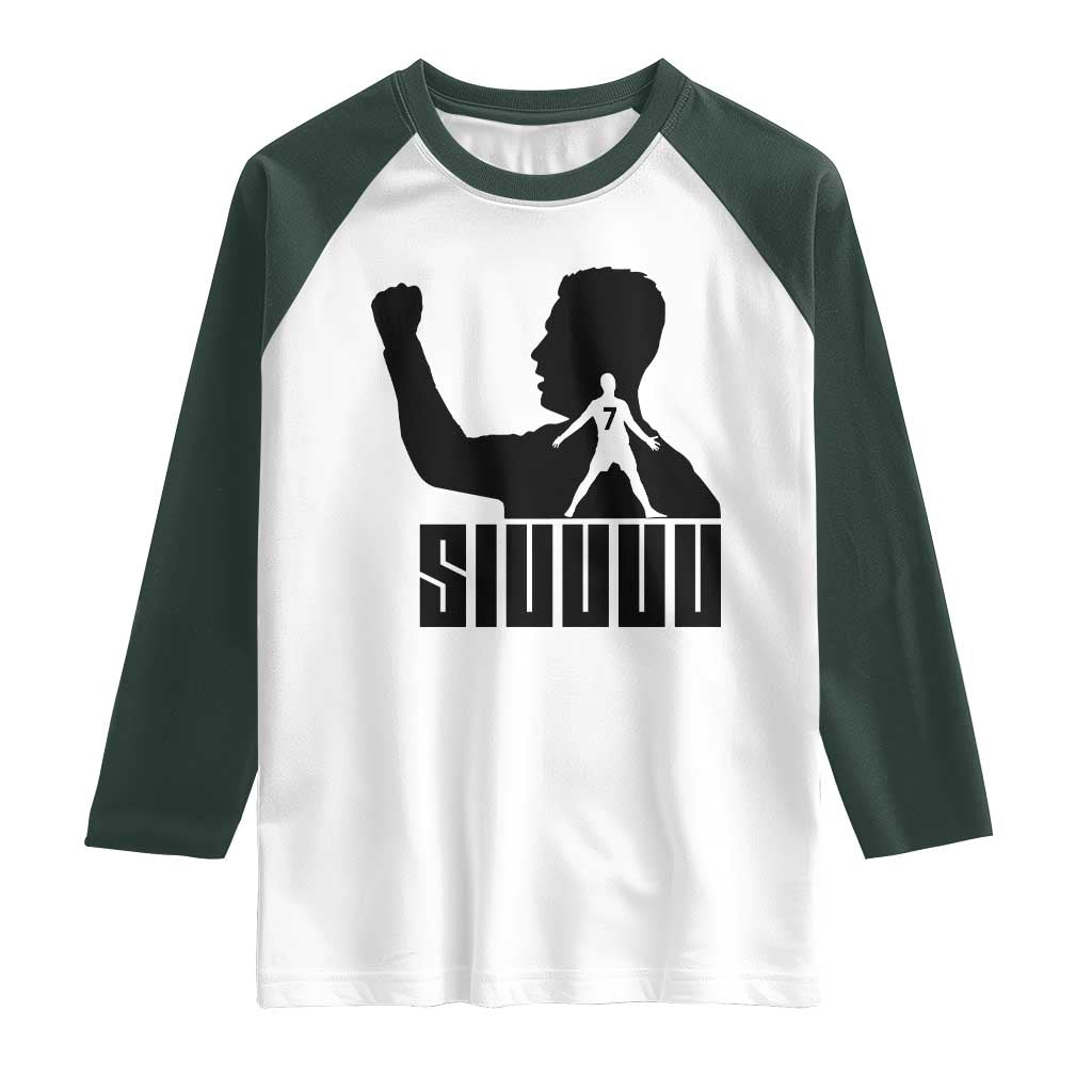 Siuuuu Number Seven Soccer Celebration Raglan Shirt Funny Sport Lovers Gift TS12 White Dark Forest Green Print Your Wear