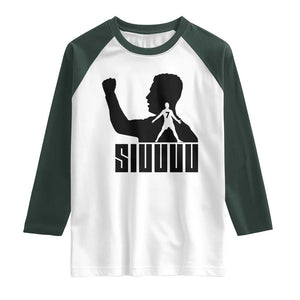 Siuuuu Number Seven Soccer Celebration Raglan Shirt Funny Sport Lovers Gift TS12 White Dark Forest Green Print Your Wear