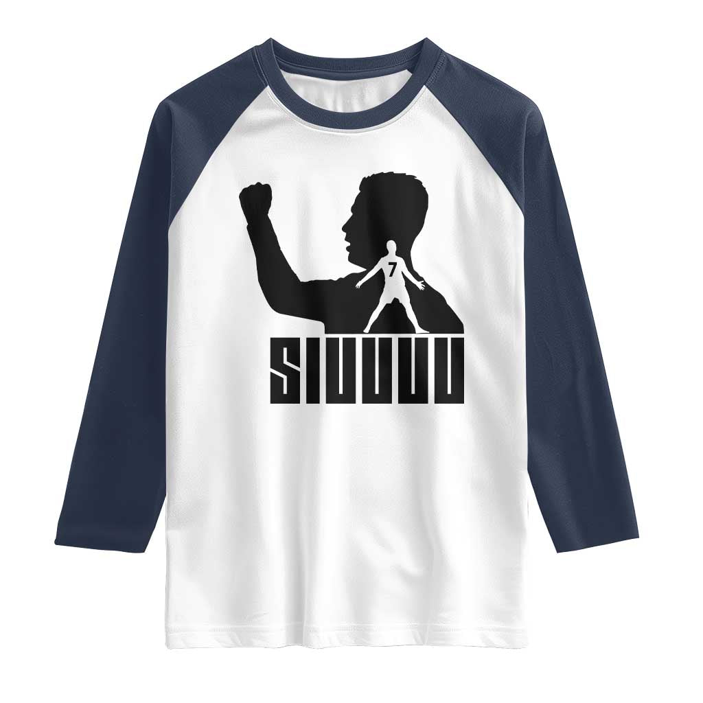 Siuuuu Number Seven Soccer Celebration Raglan Shirt Funny Sport Lovers Gift TS12 White Navy Print Your Wear
