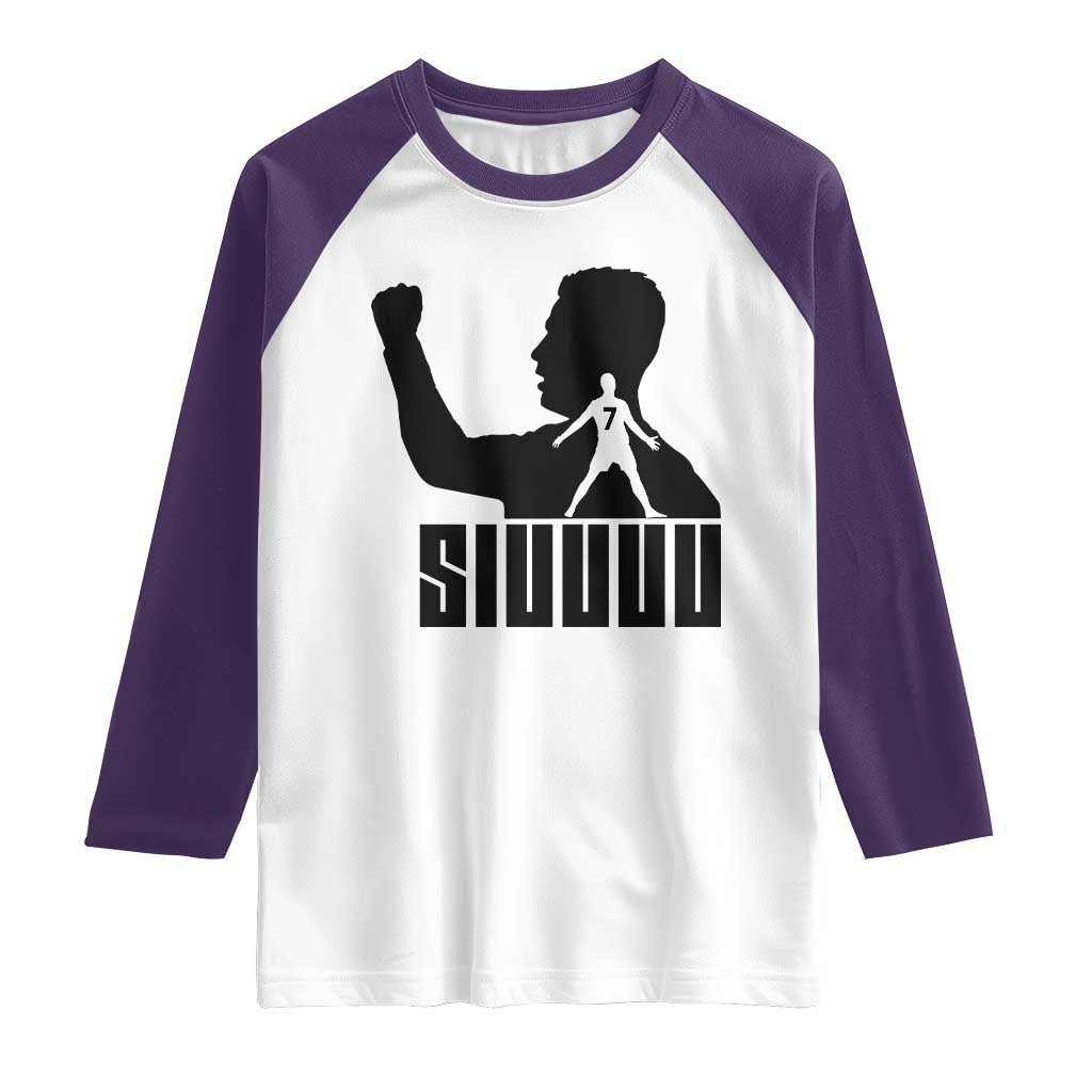 Siuuuu Number Seven Soccer Celebration Raglan Shirt Funny Sport Lovers Gift TS12 White Purple Print Your Wear