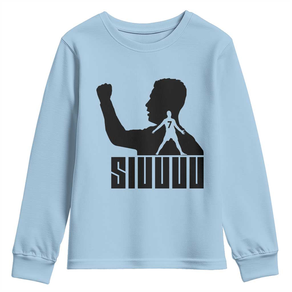 Siuuuu Number Seven Soccer Celebration Youth Sweatshirt Funny Sport Lovers Gift TS12 Light Blue Print Your Wear
