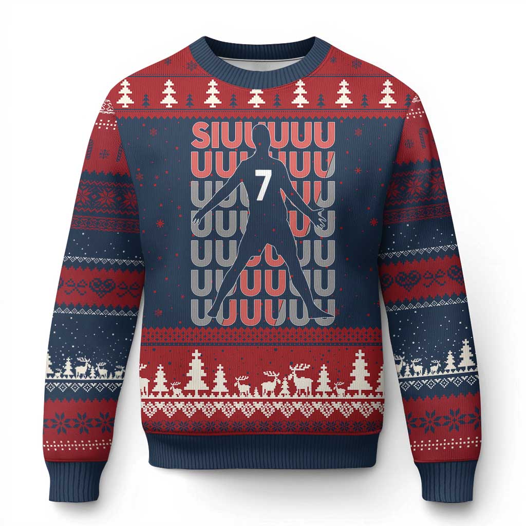 Siuuuu Soccer Celebration Ugly Christmas Sweater Gift For Fans TS12 Navy Red Print Your Wear