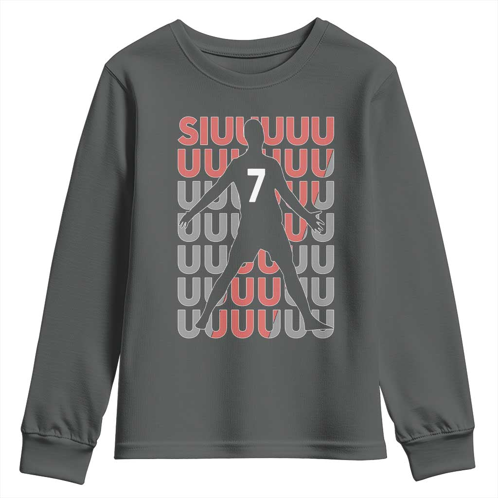 Siuuuu Soccer Celebration Youth Sweatshirt Gift For Fans TS12 Dark Heather Print Your Wear