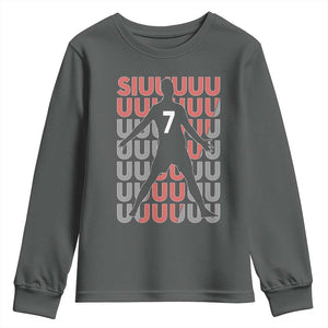 Siuuuu Soccer Celebration Youth Sweatshirt Gift For Fans TS12 Dark Heather Print Your Wear