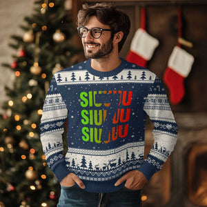 Siuuuu Soccer Celebration Ugly Christmas Sweater Gift For Soccer Lovers TS12 Navy Beige Print Your Wear