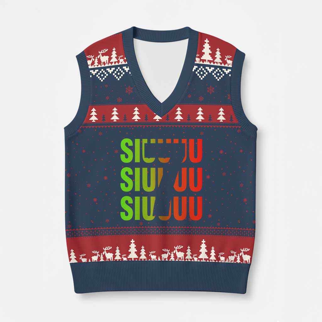 Siuuuu Soccer Celebration V-Neck Knit Sweater Vest Gift For Soccer Lovers TS12 Navy Red Print Your Wear