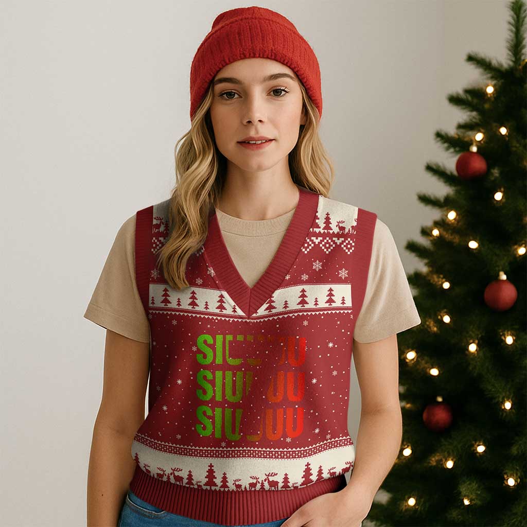 Siuuuu Soccer Celebration V-Neck Knit Sweater Vest Gift For Soccer Lovers TS12 Red Beige Print Your Wear