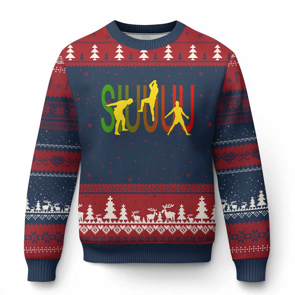 Funny Game Day Soccer Celebration Gift Ugly Christmas Sweater Siuuuu TS12 Navy Red Print Your Wear