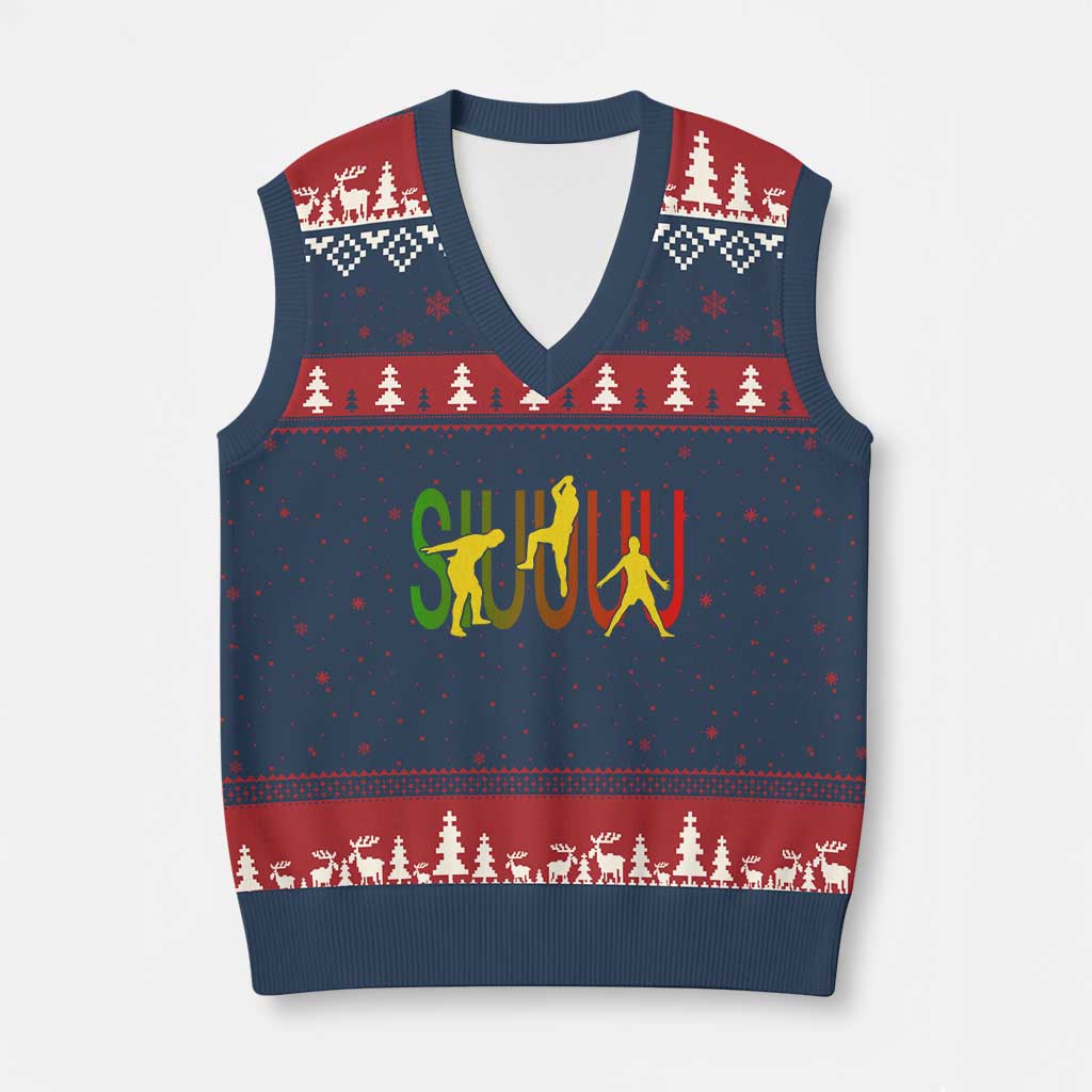 Funny Game Day Soccer Celebration Gift V-Neck Knit Sweater Vest Siuuuu TS12 Navy Red Print Your Wear