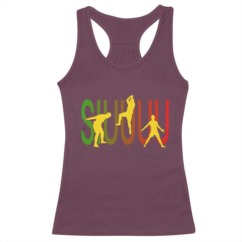 Funny Game Day Soccer Celebration Gift Racerback Tank Top Siuuuu TS12 Maroon Print Your Wear