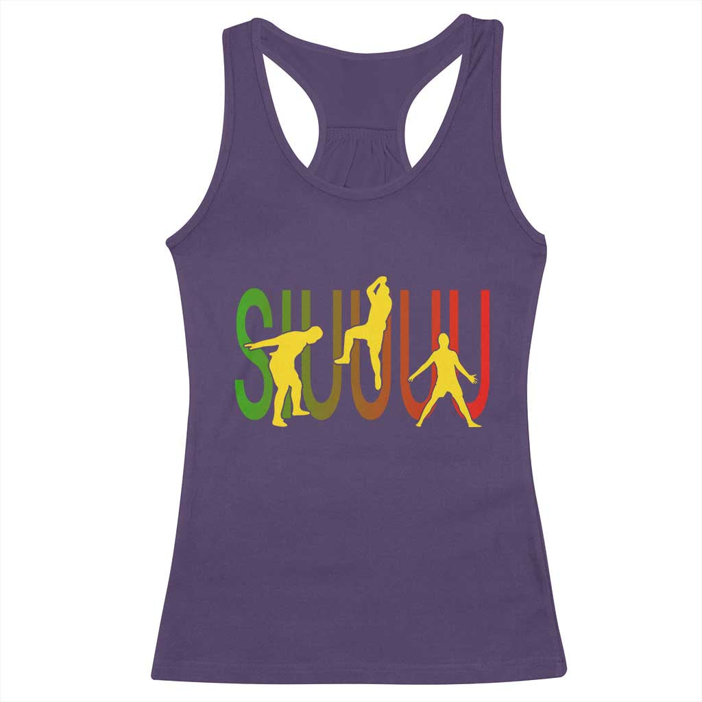 Funny Game Day Soccer Celebration Gift Racerback Tank Top Siuuuu TS12 Purple Print Your Wear