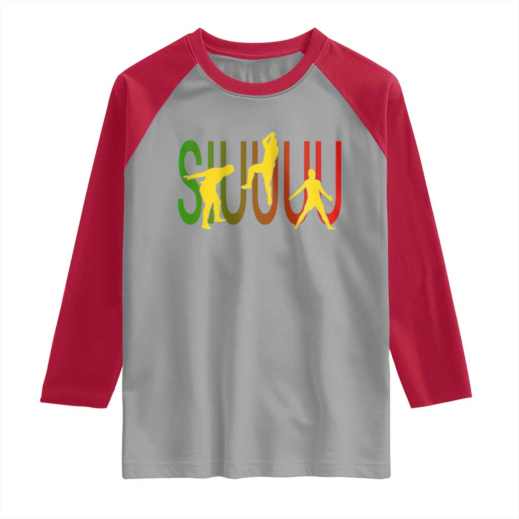 Funny Game Day Soccer Celebration Gift Raglan Shirt Siuuuu TS12 Sport Gray Red Print Your Wear
