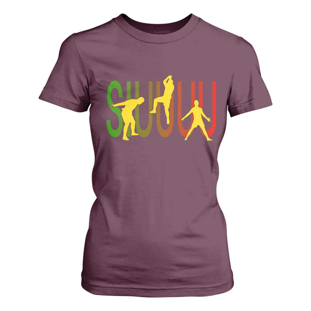 Funny Game Day Soccer Celebration Gift T Shirt For Women Siuuuu TS12 Maroon Print Your Wear