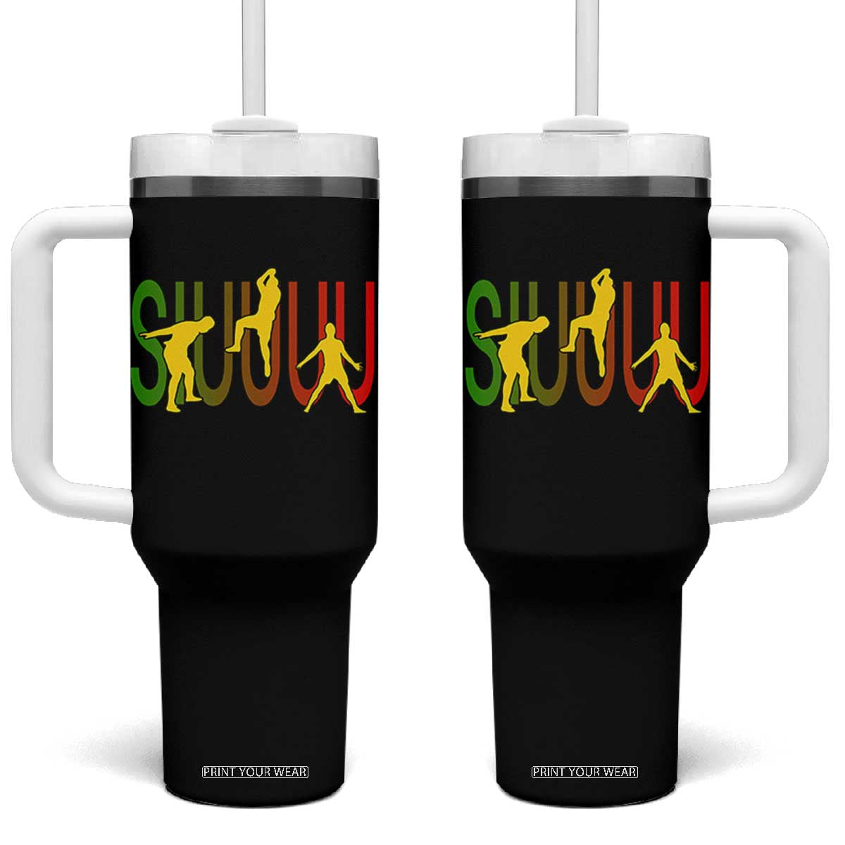 Funny Game Day Soccer Celebration Gift Tumbler With Handle Siuuuu TS12 One Size: 40 oz Black Print Your Wear